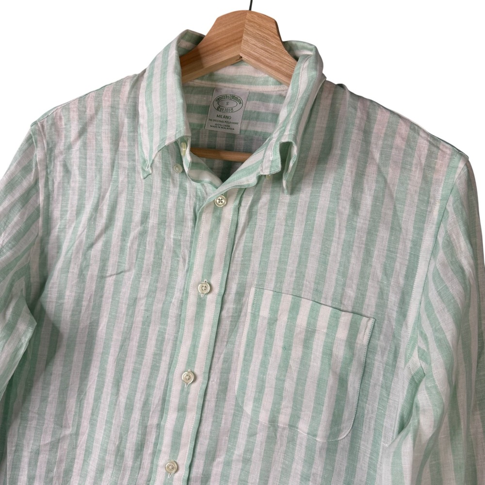 Brooks Brothers Milano Baird McNutt Irish Linen Striped Button Down Shirt Small